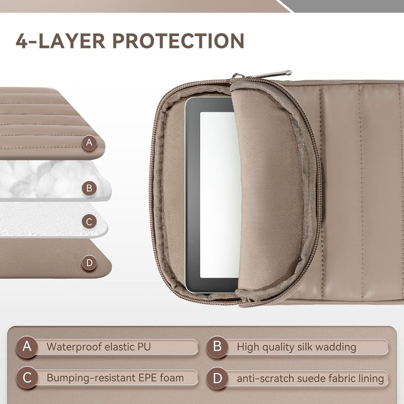 Clezolraa 6-7 Inch Puffy Sleeve Case for 7" Kindle Paperwhite 12th Gen/Colorsoft 2024, 6.8" Kindle Paperwhite 11th Gen, 6" Kindle 11th Gen 2024/2022, Oasis, Protective Pouch Bag, Mocha - Image 4